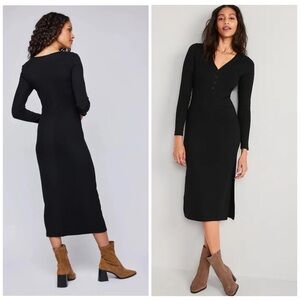 Old Navy Black Midi Long Sleeve Ribbed Fitted Bodycon Stretch Dress XS